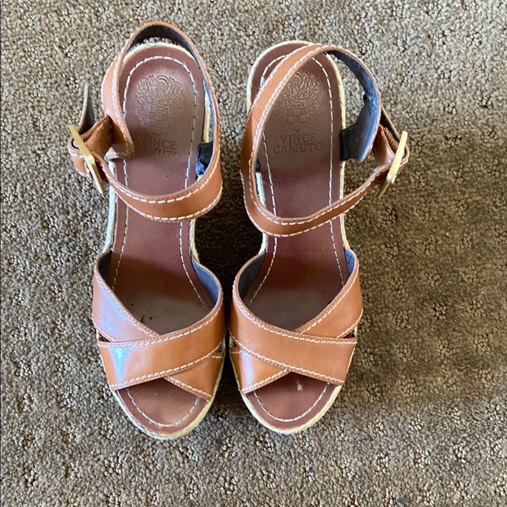 Vince Camuto Tan Wedge Sandals with Crisscross Straps